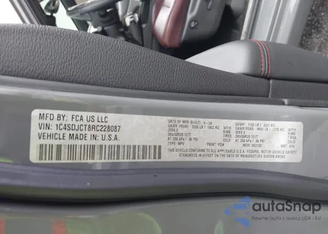 2024 Dodge Durango R/T Plus Awd из США, поврежденный, VIN 1C4SDJCT8RC228087